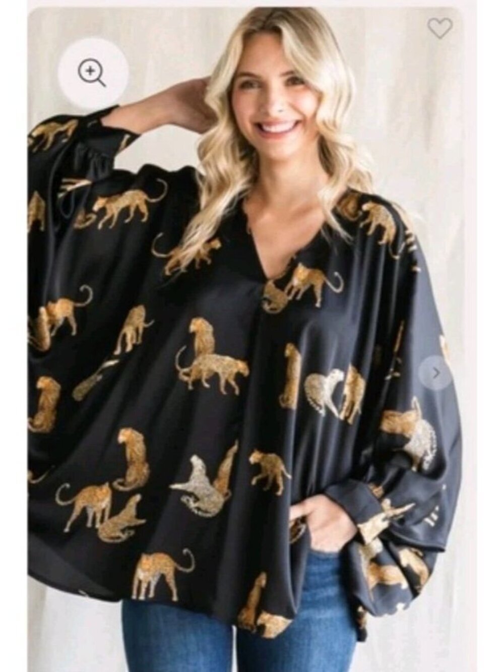Jodifl Black Leopard Dolman Top Oversized NWT Cheetah Animal Boho Women's Small
